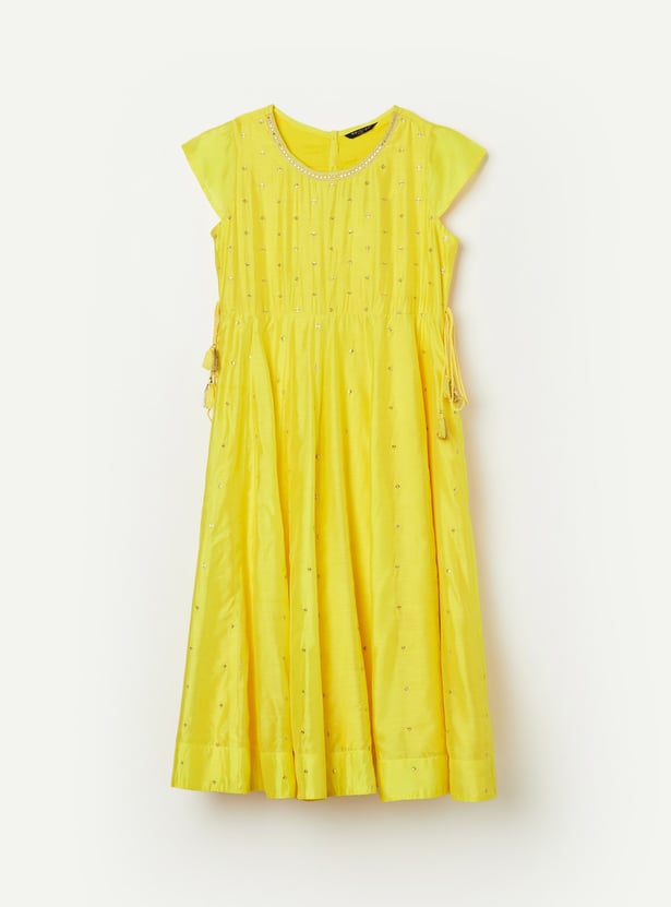 MELANGE Girls Embroidered A-Line Dress