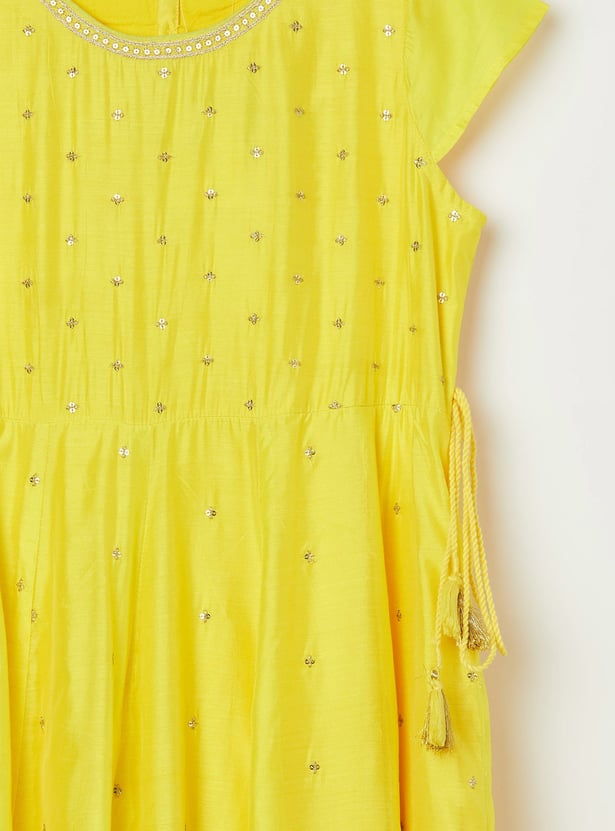 MELANGE Girls Embroidered A-Line Dress