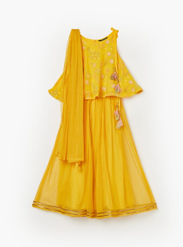 MELANGE Girls Embroidered Lehenga Set