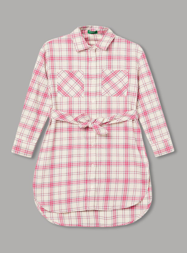 UNITED COLORS OF BENETTON Girls Checked Shirt Dress with Belt