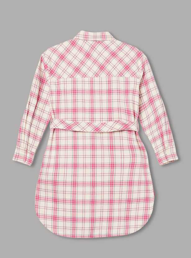 UNITED COLORS OF BENETTON Girls Checked Shirt Dress with Belt