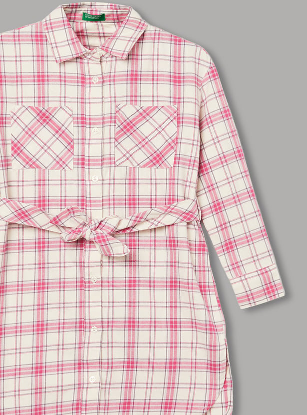 UNITED COLORS OF BENETTON Girls Checked Shirt Dress with Belt