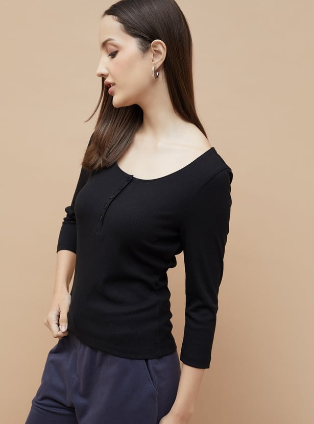 FAME FOREVER Ribbed Henley T-shirt