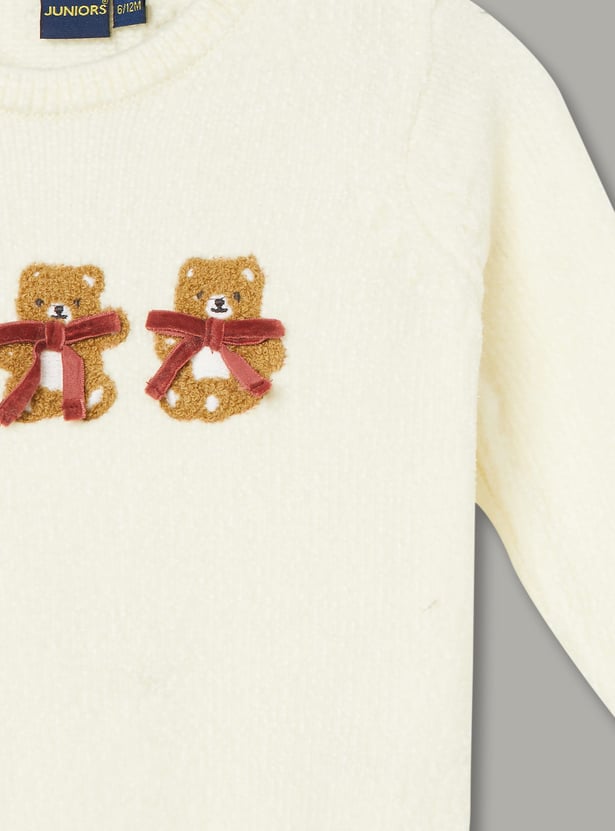 JUNIORS Girls Bear Applique Sweater