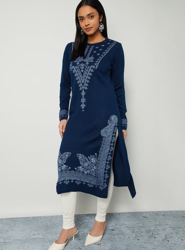 MELANGE Patterned Knit Winter Straight Kurta