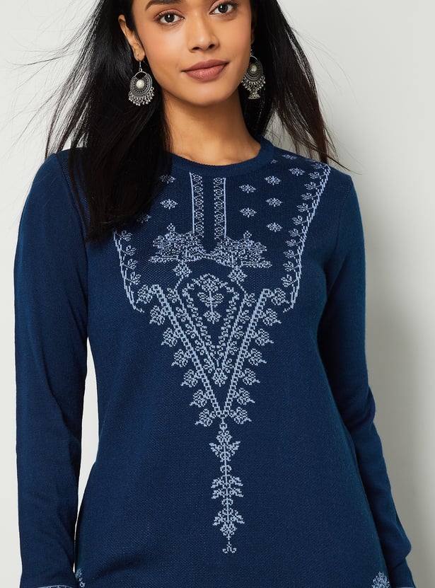 MELANGE Patterned Knit Winter Straight Kurta