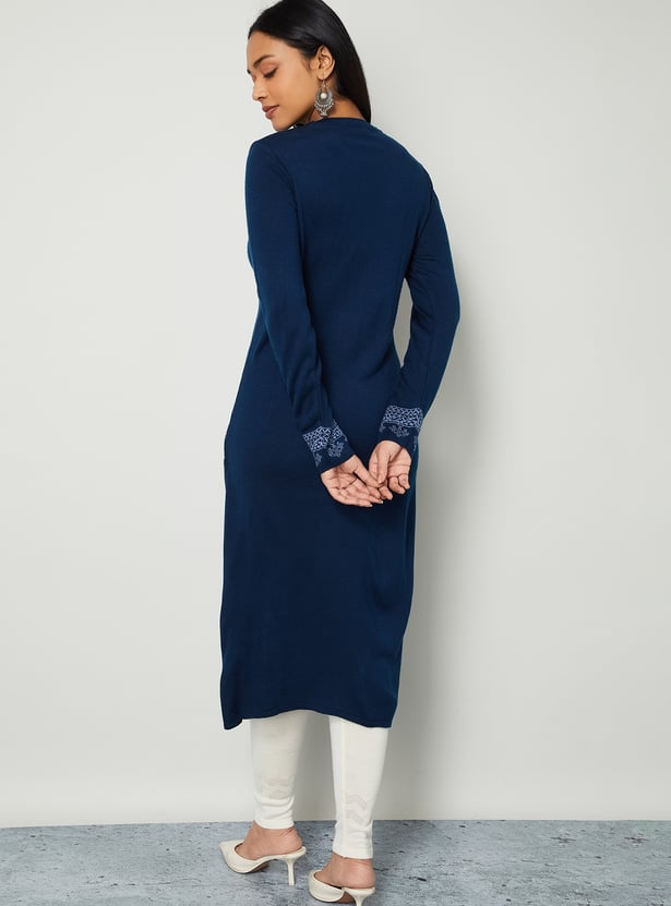 MELANGE Patterned Knit Winter Straight Kurta