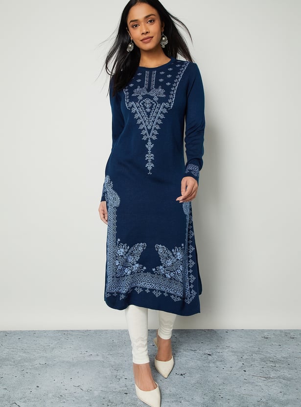MELANGE Patterned Knit Winter Straight Kurta