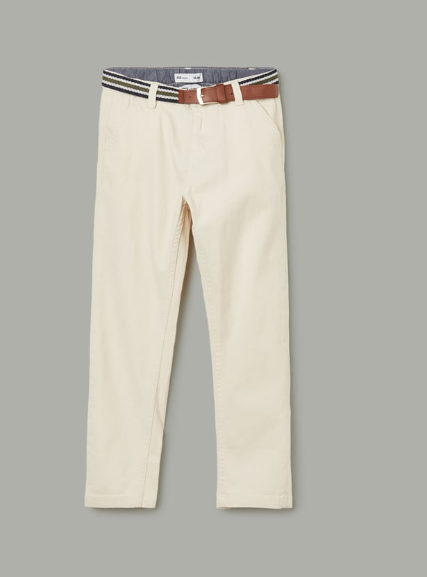 FAME FOREVER Boys Solid Slim Fit Trousers with Belt