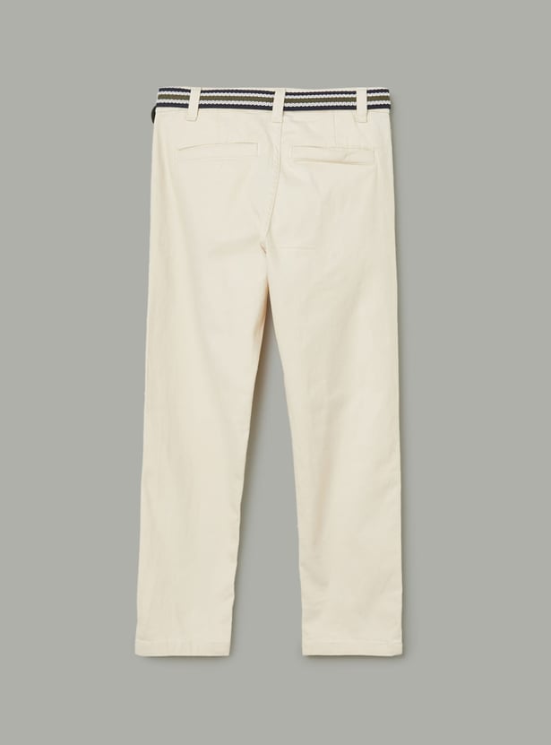 FAME FOREVER Boys Solid Slim Fit Trousers with Belt
