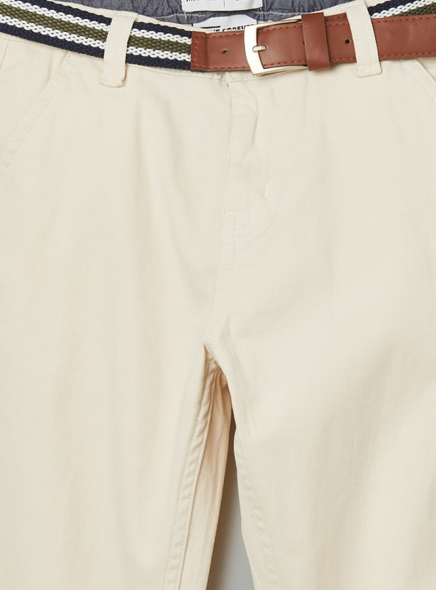 FAME FOREVER Boys Solid Slim Fit Trousers with Belt