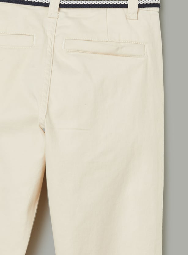 FAME FOREVER Boys Solid Slim Fit Trousers with Belt