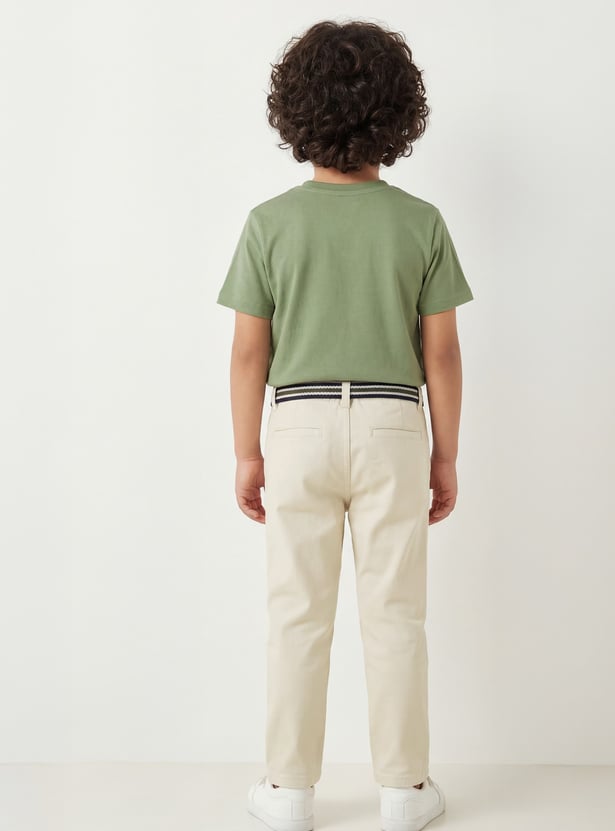 FAME FOREVER Boys Solid Slim Fit Trousers with Belt