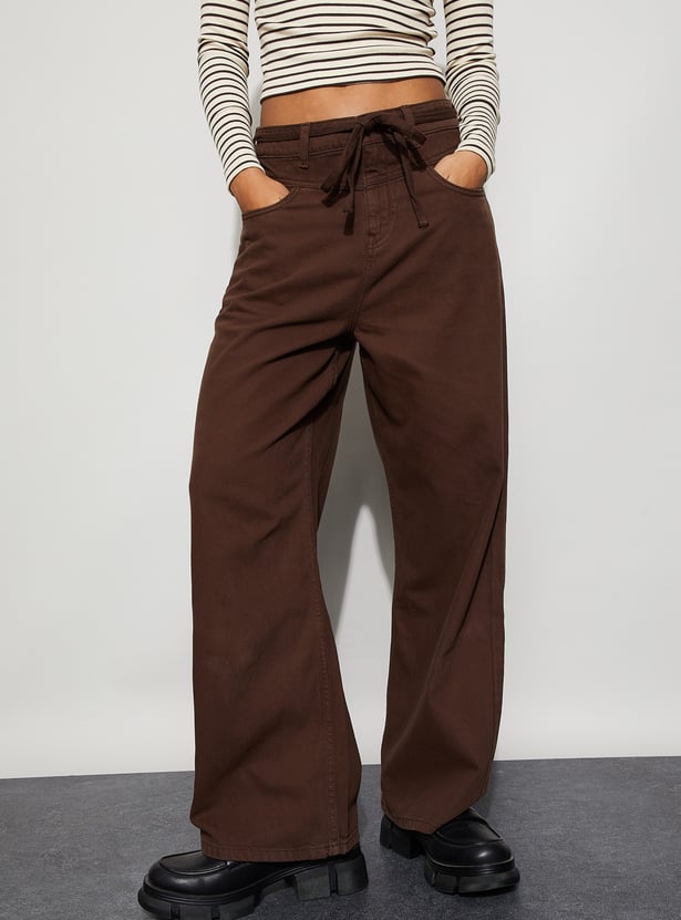 GINGER Solid Wide Leg Jeans