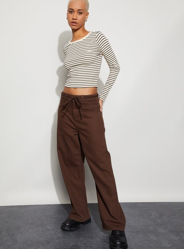 GINGER Solid Wide Leg Jeans