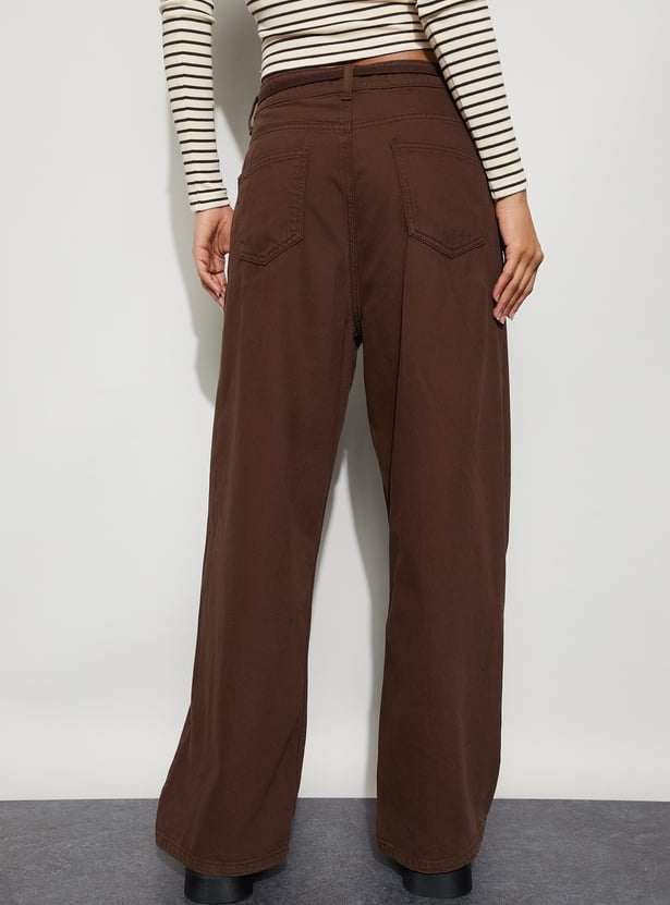 GINGER Solid Wide Leg Jeans