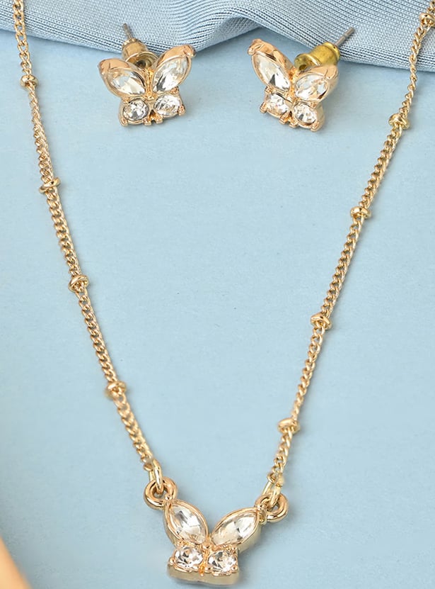 TONIQ Butterfly Design Necklace and Earrings Jewellery Set