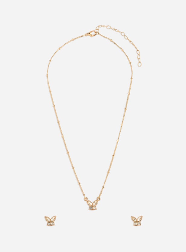 TONIQ Butterfly Design Necklace and Earrings Jewellery Set