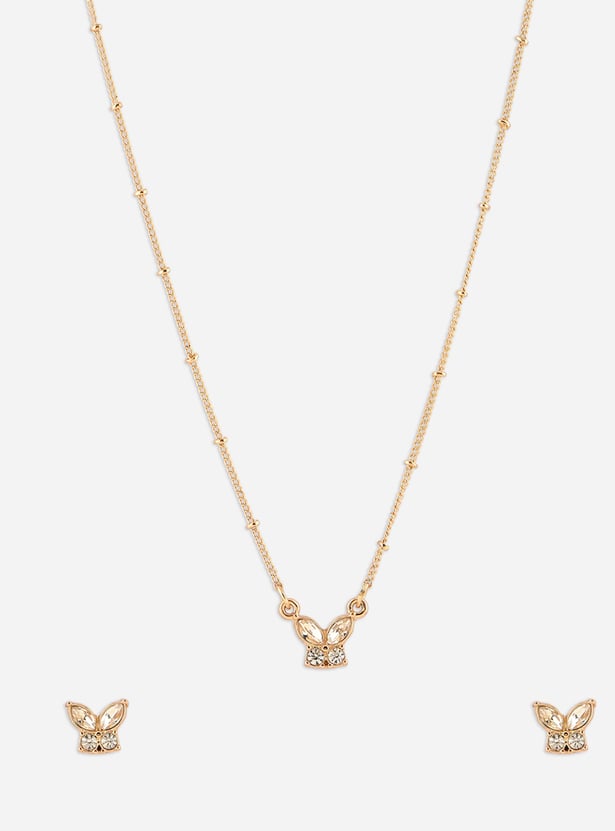 TONIQ Butterfly Design Necklace and Earrings Jewellery Set