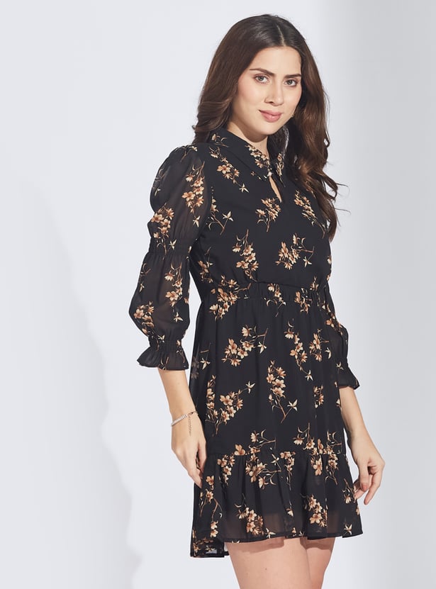 LATIN QUARTERS Floral Print Keyhole Neck Midi Dress