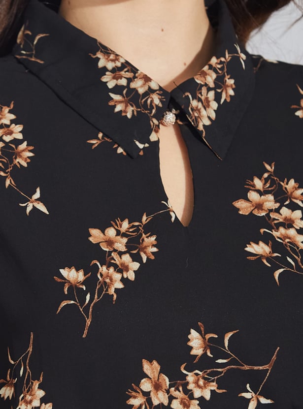 LATIN QUARTERS Floral Print Keyhole Neck Midi Dress