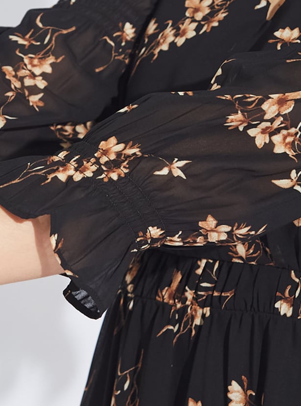 LATIN QUARTERS Floral Print Keyhole Neck Midi Dress
