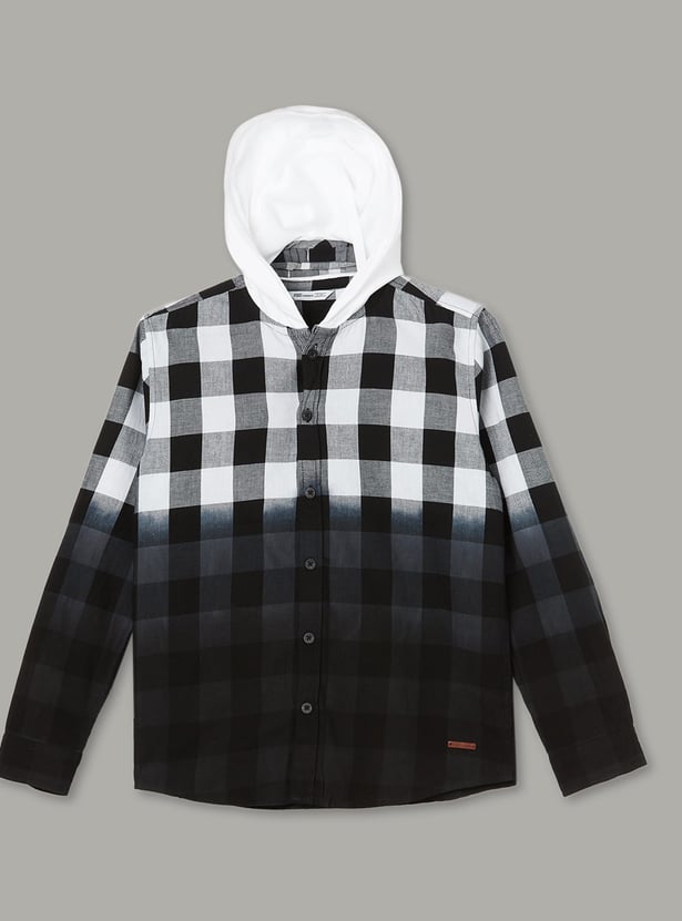 FAME FOREVER Boys Checked Hooded Shirt