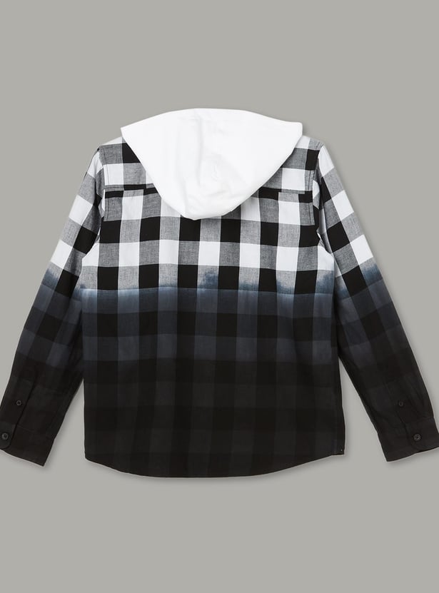 FAME FOREVER Boys Checked Hooded Shirt