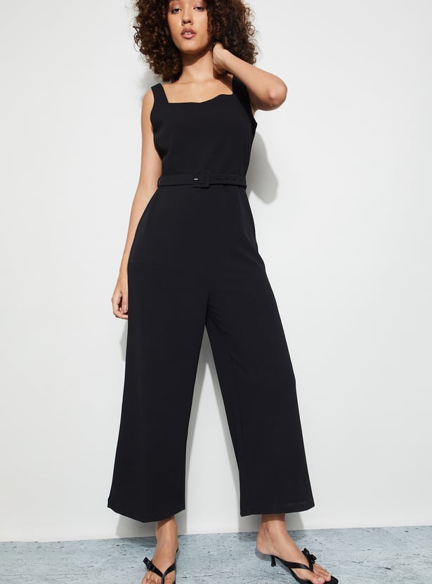 CODE Solid Belted Jumpsuit