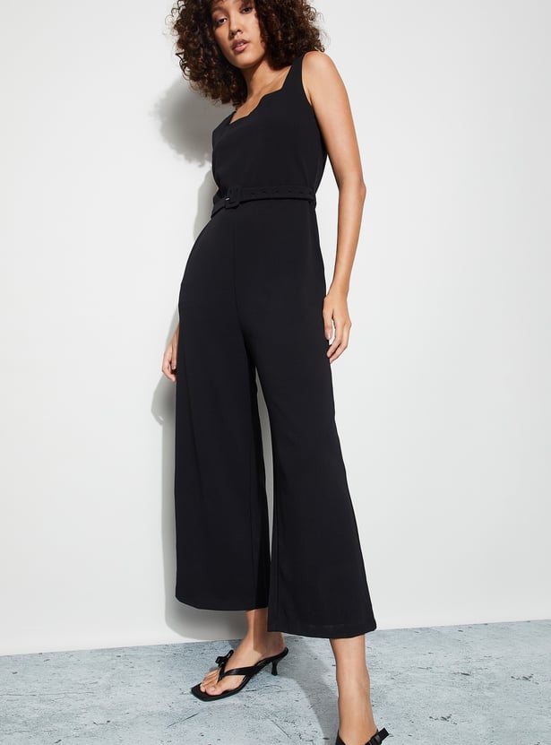 CODE Solid Belted Jumpsuit