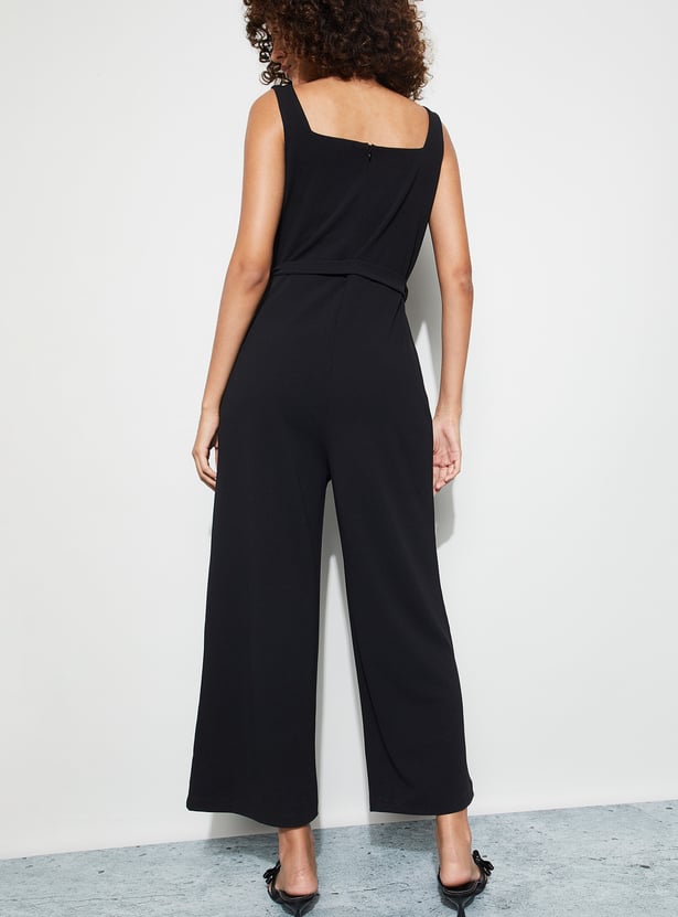 CODE Solid Belted Jumpsuit