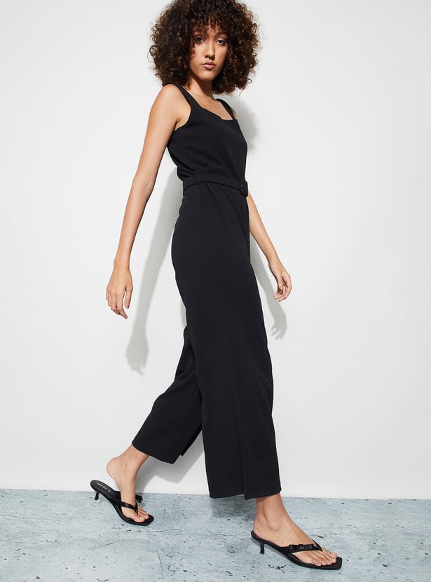 CODE Solid Belted Jumpsuit