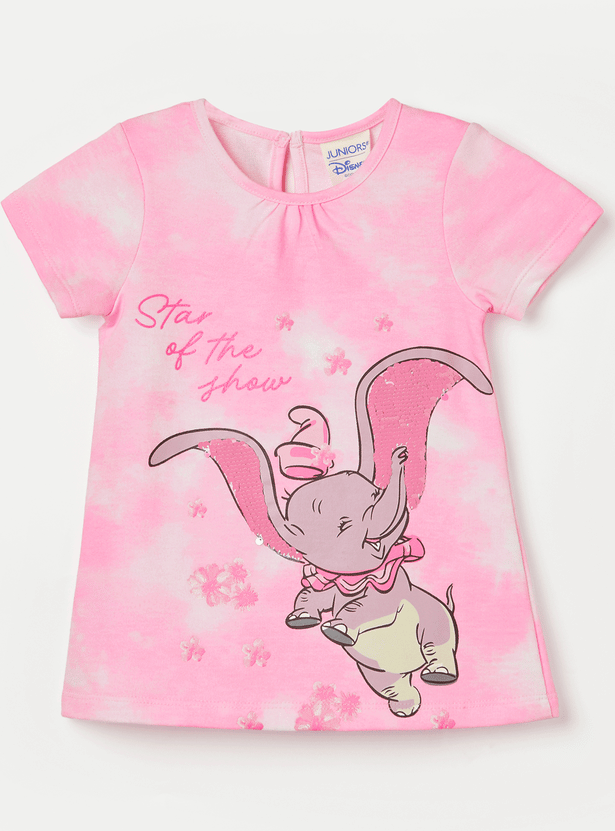 JUNIORS Girls Dumbo Sequined T-shirt Dress