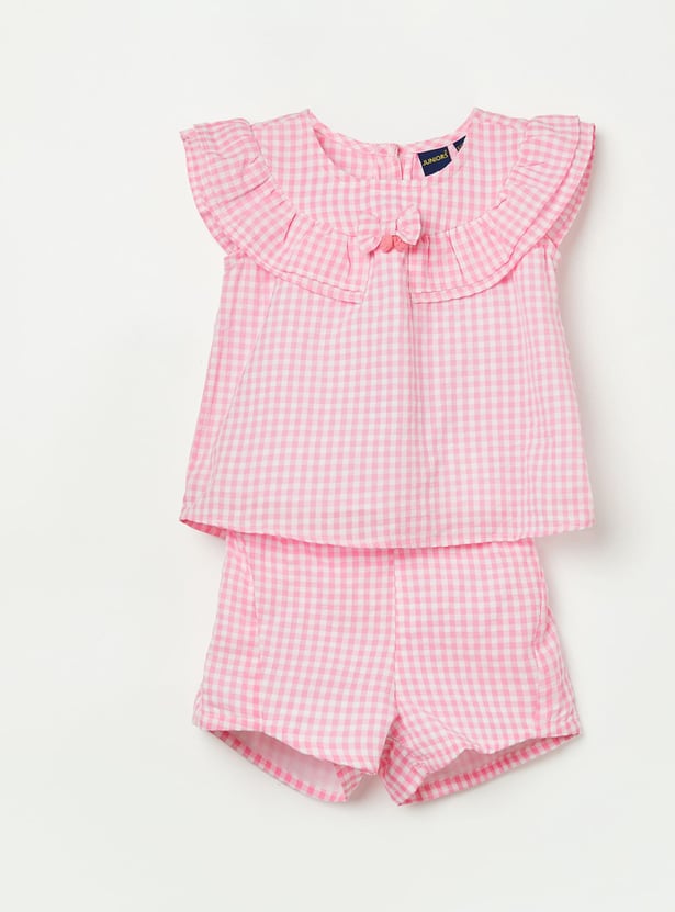 JUNIORS Girls Checked Top with Shorts