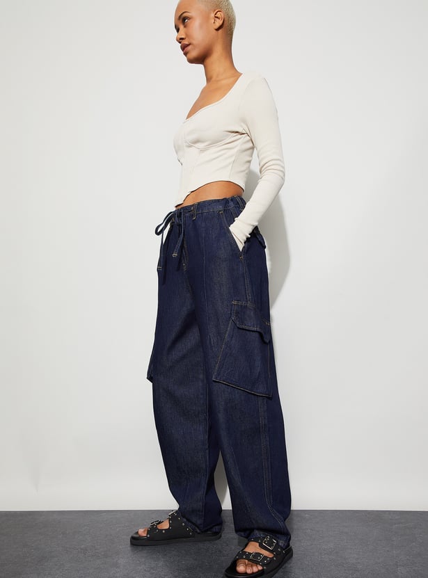 GINGER Washed Wide Leg Denim Cargos