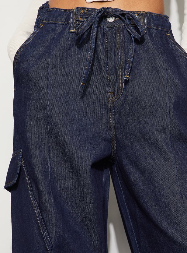 GINGER Washed Wide Leg Denim Cargos