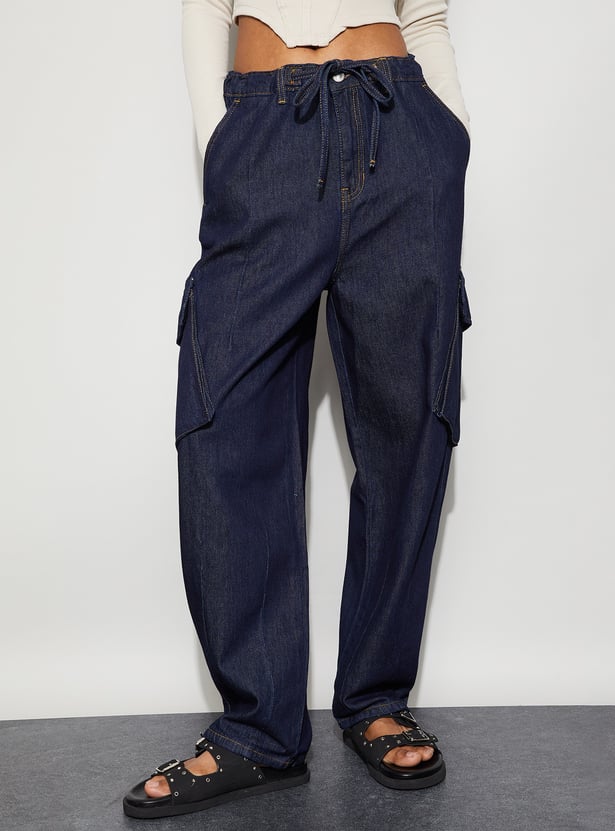 GINGER Washed Wide Leg Denim Cargos