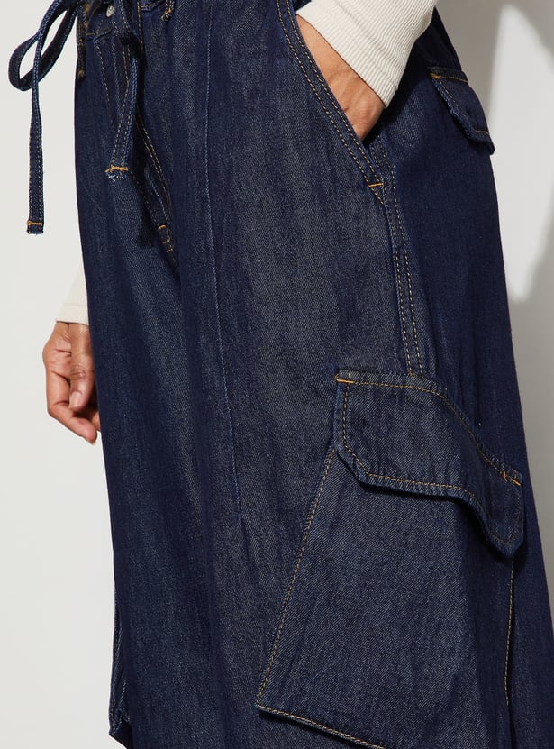 GINGER Washed Wide Leg Denim Cargos