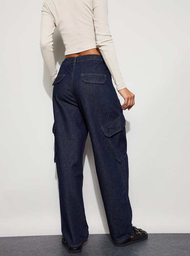 GINGER Washed Wide Leg Denim Cargos