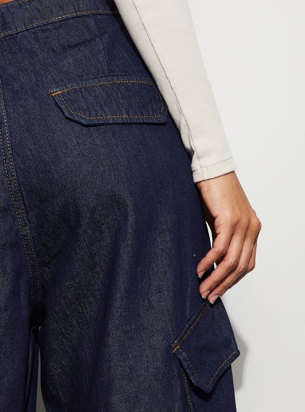 GINGER Washed Wide Leg Denim Cargos