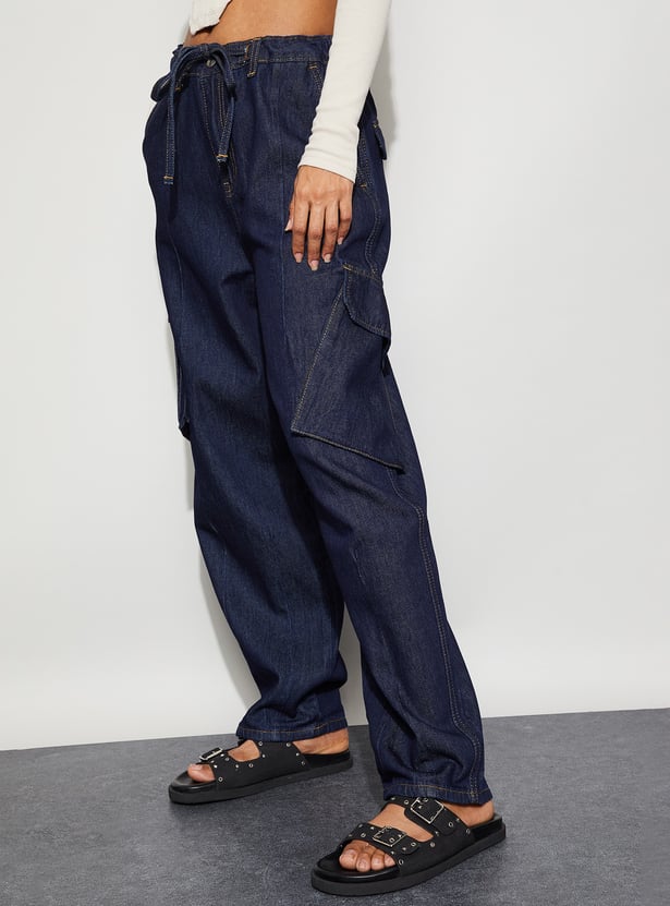 GINGER Washed Wide Leg Denim Cargos