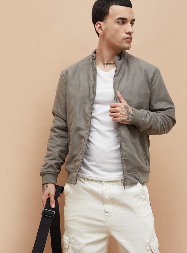 DENIMIZE Faux Suede Padded Bomber Jacket