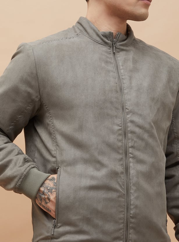 DENIMIZE Faux Suede Padded Bomber Jacket