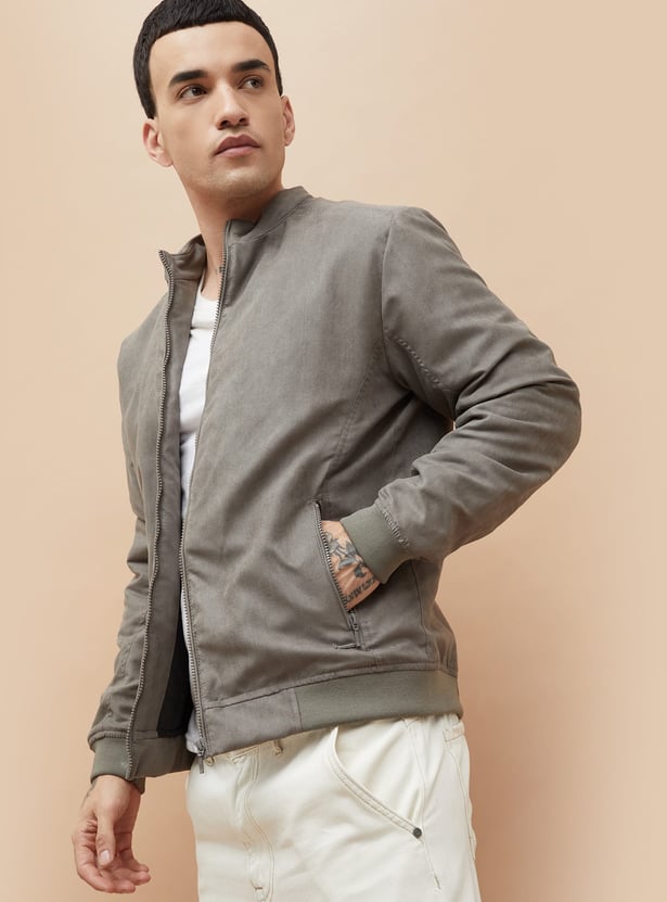 DENIMIZE Faux Suede Padded Bomber Jacket