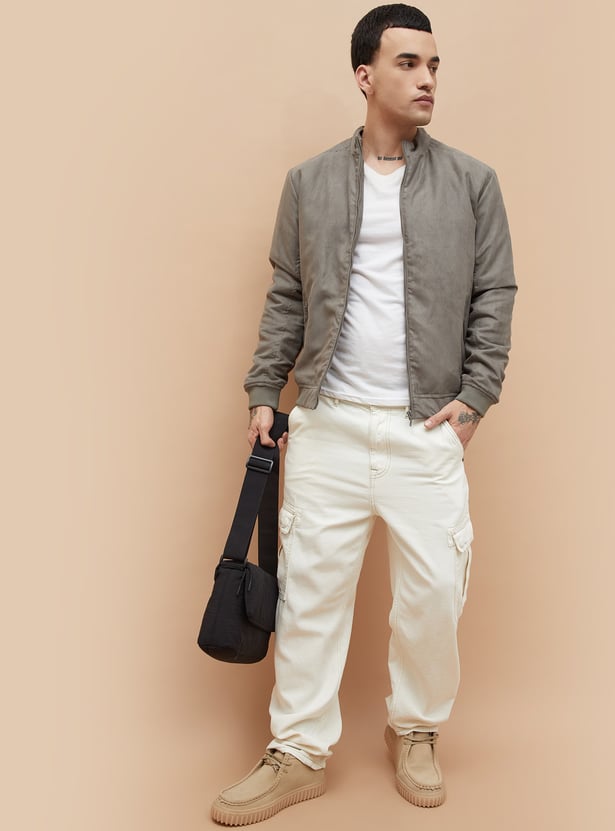 DENIMIZE Faux Suede Padded Bomber Jacket
