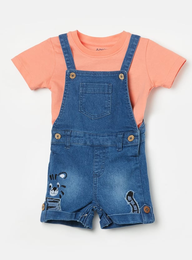 JUNIORS Boys Cat Denim Dungaree with T-shirt