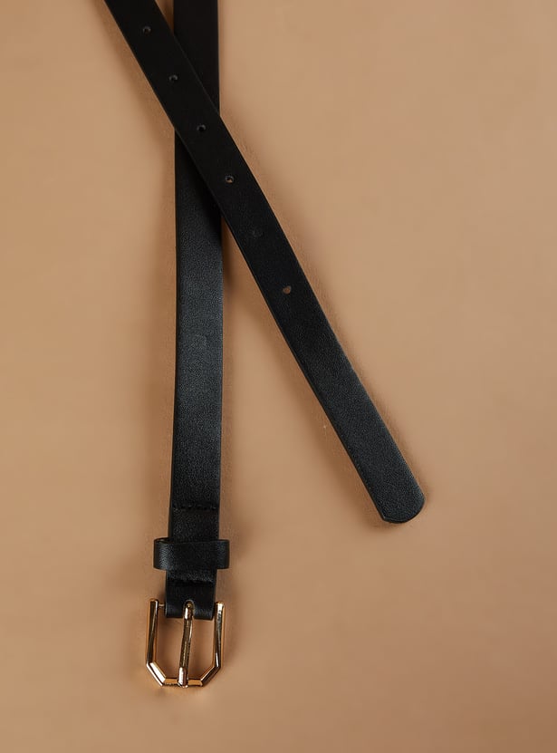 GINGER Solid Slim Belt with Geometric Buckle