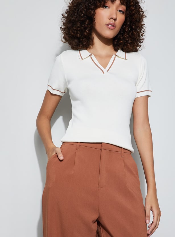 CODE CLASSIC Flat Knit Collared Top