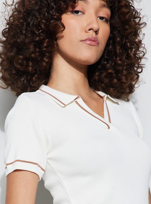 CODE CLASSIC Flat Knit Collared Top