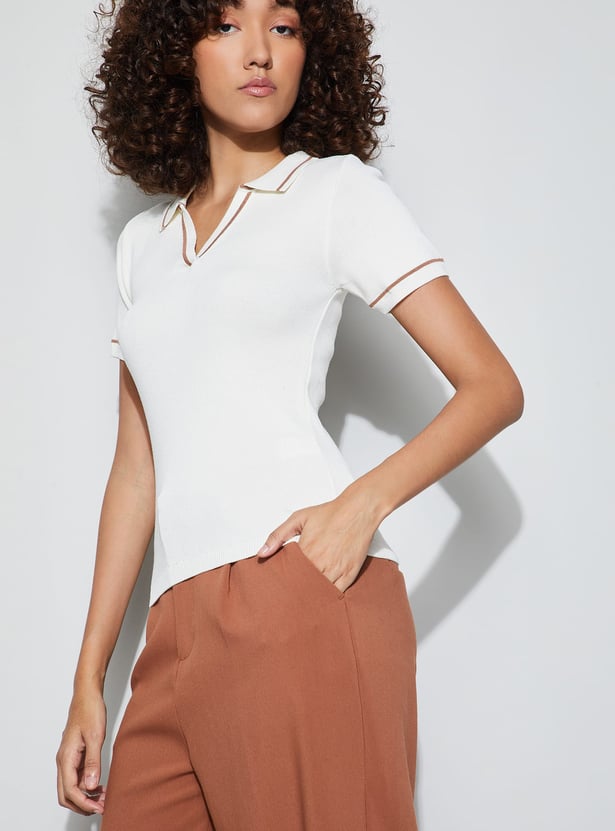 CODE CLASSIC Flat Knit Collared Top